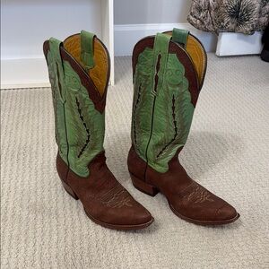 Green and Brown Western Cowboy Boots with Pointed Toe